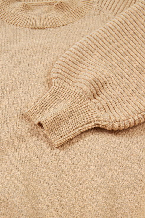 Mock Neck Balloon Sleeve Textured Knit Skirt Set