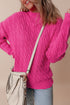 Mock Neck Cable Knit Long Sleeve Pullover Sweater
