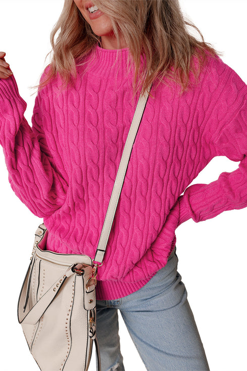 Mock Neck Cable Knit Long Sleeve Pullover Sweater