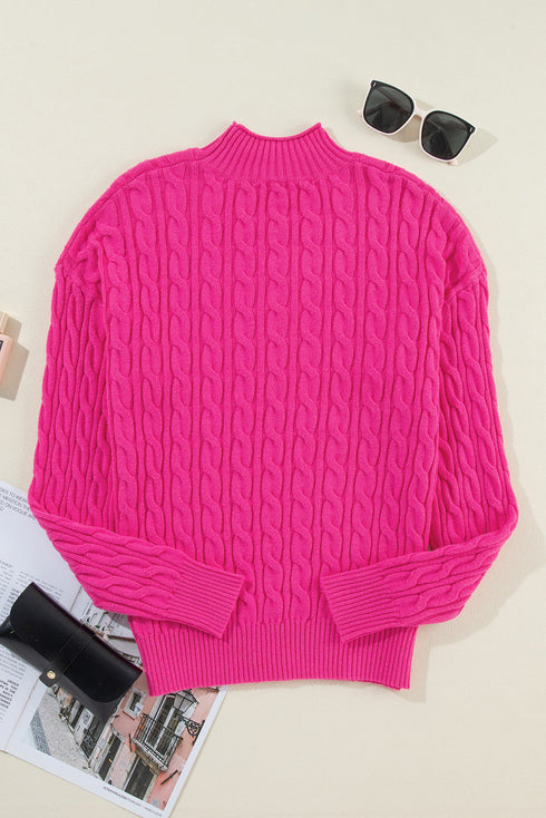 Mock Neck Cable Knit Long Sleeve Pullover Sweater