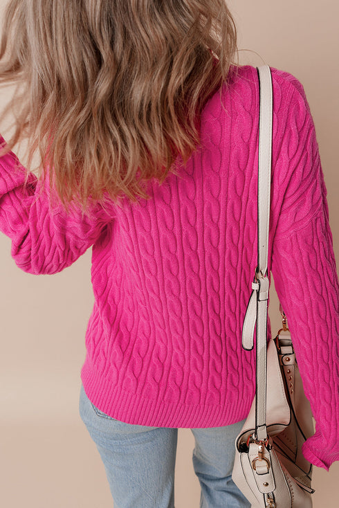 Mock Neck Cable Knit Long Sleeve Pullover Sweater