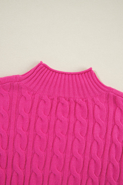 Mock Neck Cable Knit Long Sleeve Pullover Sweater