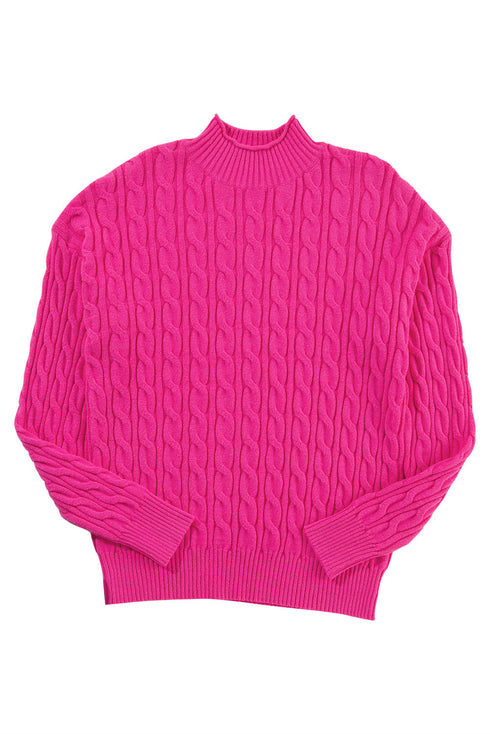 Mock Neck Cable Knit Long Sleeve Pullover Sweater