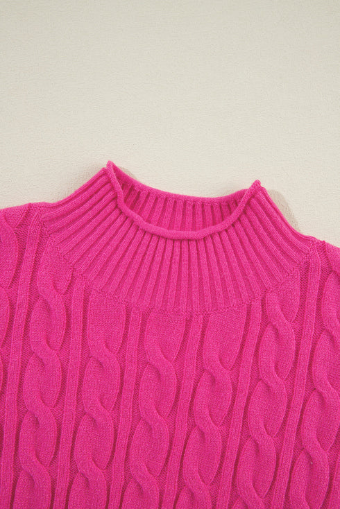 Mock Neck Cable Knit Long Sleeve Pullover Sweater