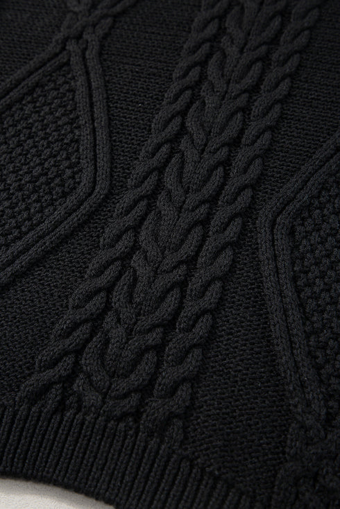 Mock Neck Cable Knit Sleeveless Sweater Top