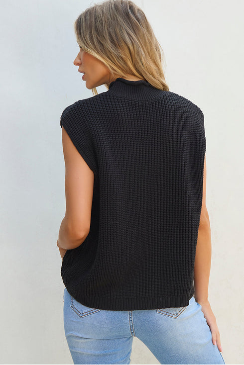 Mock Neck Cable Knit Sleeveless Sweater Top