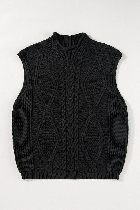 Mock Neck Cable Knit Sleeveless Sweater Top