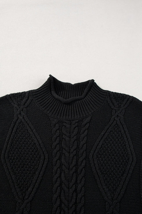 Mock Neck Cable Knit Sleeveless Sweater Top