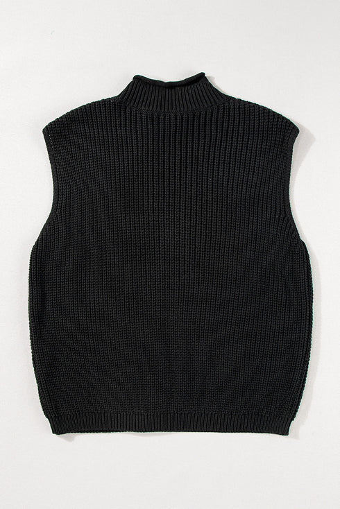Mock Neck Cable Knit Sleeveless Sweater Top