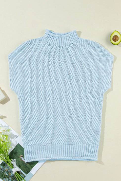 Mock Neck Cap Sleeve Chunky Knit Pullover Sweater
