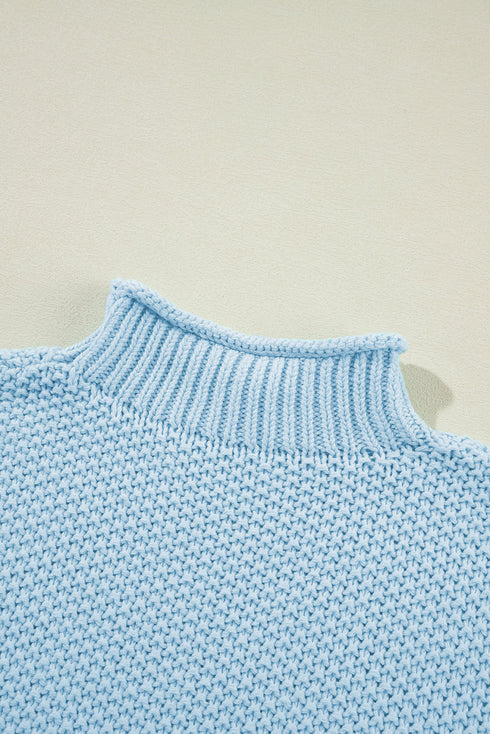 Mock Neck Cap Sleeve Chunky Knit Pullover Sweater