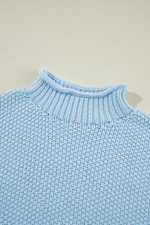 Mock Neck Cap Sleeve Chunky Knit Pullover Sweater