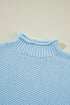 Mock Neck Cap Sleeve Chunky Knit Pullover Sweater