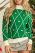 Mock Neck Diamond Grid Bobble Knit Sweater