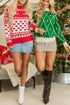 Mock Neck Diamond Grid Bobble Knit Sweater
