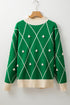Mock Neck Diamond Grid Bobble Knit Sweater