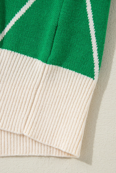 Mock Neck Diamond Grid Bobble Knit Sweater
