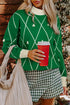 Mock Neck Diamond Grid Bobble Knit Sweater