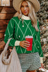 Mock Neck Diamond Grid Bobble Knit Sweater
