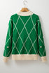 Mock Neck Diamond Grid Bobble Knit Sweater
