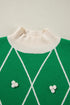 Mock Neck Diamond Grid Bobble Knit Sweater