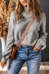 Mock Neck Exposed Seam Balloon Sleeve Sweater