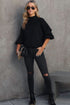 Mock Neck Exposed Seam Balloon Sleeve Sweater