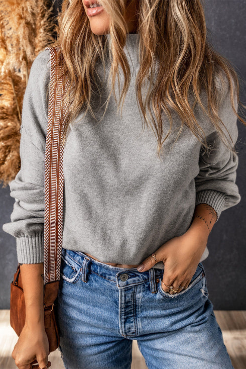 Mock Neck Exposed Seam Balloon Sleeve Sweater