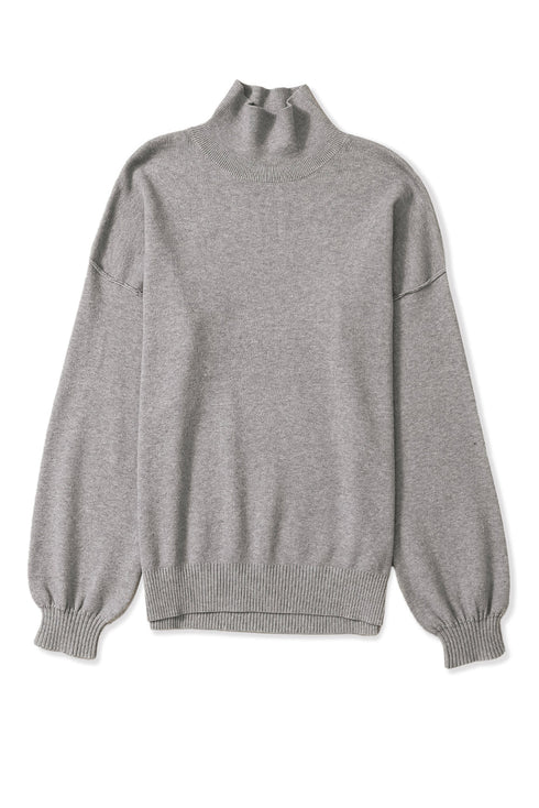 Mock Neck Exposed Seam Balloon Sleeve Sweater