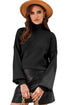 Mock Neck Exposed Seam Balloon Sleeve Sweater