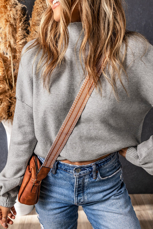 Mock Neck Exposed Seam Balloon Sleeve Sweater