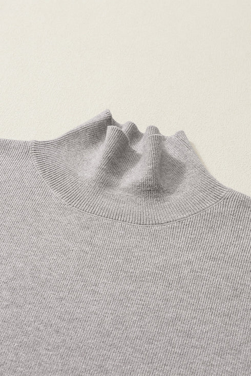 Mock Neck Exposed Seam Balloon Sleeve Sweater