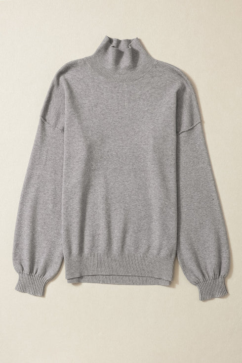 Mock Neck Exposed Seam Balloon Sleeve Sweater