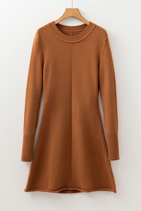 Mock Neck Exposed Seam Ribbed Cuff Sweater Dress
