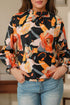 Mock Neck Floral Print Long Sleeve Woven Blouse