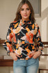 Mock Neck Floral Print Long Sleeve Woven Blouse