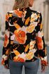 Mock Neck Floral Print Long Sleeve Woven Blouse
