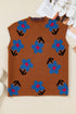 Mock Neck Graphic Floral Knit Sweater Vest
