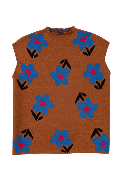 Mock Neck Graphic Floral Knit Sweater Vest