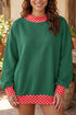 Mock Neck Plaid Pattern Trim Oversized Sweatshirt