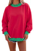 Mock Neck Plaid Pattern Trim Oversized Sweatshirt