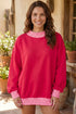 Mock Neck Plaid Pattern Trim Oversized Sweatshirt