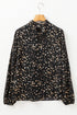 Mock Neck Pleated Lantern Sleeve Animal Print Blouse