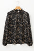 Mock Neck Pleated Lantern Sleeve Animal Print Blouse