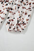 Mock Neck Pleated Lantern Sleeve Animal Print Blouse