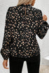 Mock Neck Pleated Lantern Sleeve Animal Print Blouse