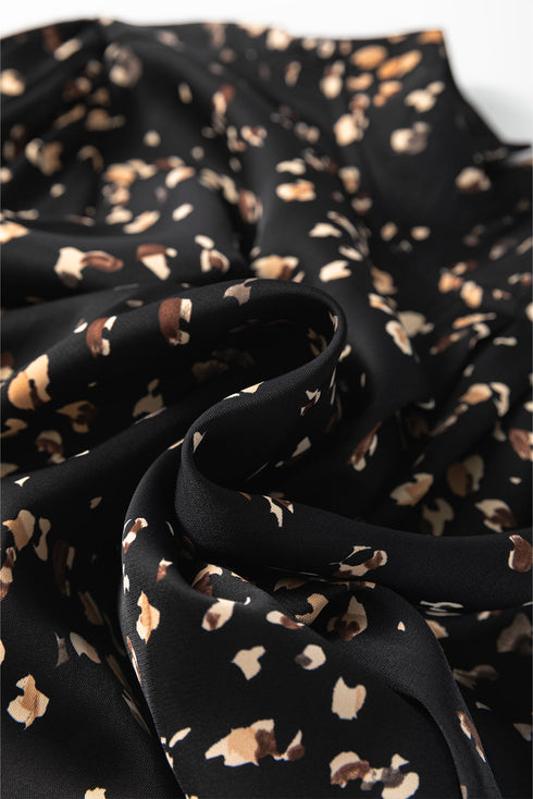 Mock Neck Pleated Lantern Sleeve Animal Print Blouse