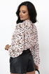 Mock Neck Pleated Lantern Sleeve Animal Print Blouse