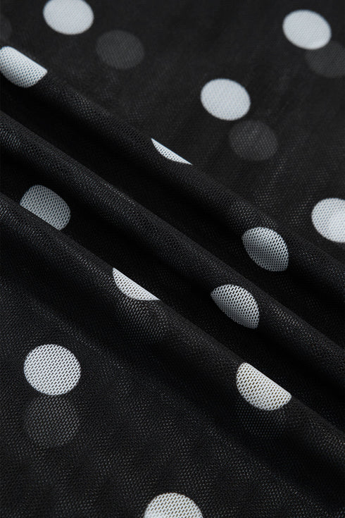 Mock Neck Polka Dot Sheer Mesh Long Sleeve Top