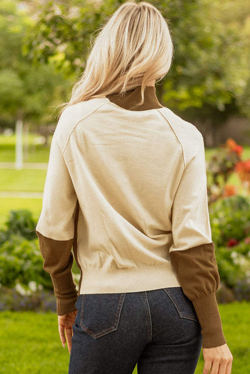 Mock Neck Raglan Sleeve Knit Pullover Sweater